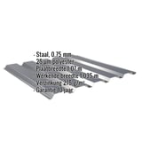 Damwandplaat 35/207 wand antracietgrijs met ingebouwde gegevens over materiaal, dikte en coating