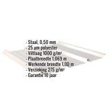 Damwandplaat 45/333 lichtgrijs met ingebedde gegevens: staal 0,50 mm, 25 µm polyester, viltlaag 1000 g/m²