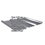 Damwandplaat 45/333 antracietgrijs met ingebedde specificaties voor materiaal, dikte, coating en afmetingen
