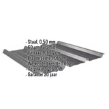 Damwandplaat 45/333, Antracietgrijs, met ingebedde specificaties voor materiaal, dikte en coating