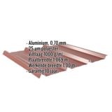 Damwandplaat 45/333 aluminium roodbruin met ingebedde specificaties en garantie-informatie