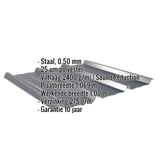 Damwandplaat 45/333 Antracietgrijs met ingebedde specificaties voor materiaal, coating en afmetingen
