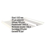 Damwandplaat 45/333 Grijswit, 0,63 mm, met ingebouwde technische gegevens en materiaaleigenschappen
