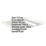 Damwandplaat 45/333 Zilver-Metallic met weergegeven productgegevens zoals materiaal, dikte en coating
