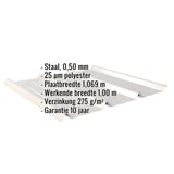 Damwandplaat 45/333, Lichtgrijs RAL 7035, met ingebedde gegevens over materiaal, dikte en coating