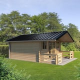 Damwandplaat 45/333 Gitzwart op een tuinhuis, dakbedekking