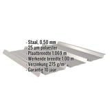 Damwandplaat 45/333, grijs aluminiumkleurig, met ingebedde gegevens over materiaal, dikte, coating en afmetingen