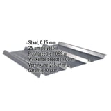 Damwandplaat 45/333, Antracietgrijs, met ingebedde specificaties voor materiaal, dikte en coating