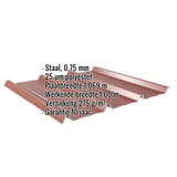 Damwandplaat 45/333 in roodbruin, 0,75 mm staal, met ingebedde specificaties
