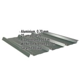 Damwandplaat 45/333 aluminium mosgroen met ingebedde gegevens over materiaal, dikte en afmetingen