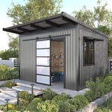 Tuinhuis met dak van damwandplaat T18DR Zilver-Metallic en bijpassende wandbekleding