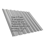 Damwandplaat T18DR, 0,75 mm, RAL9007, met ingebedde technische gegevens en coatinginformatie