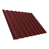 Damwandplaat T18DR dak in roodbruin RAL 8012, 0,50 mm dik, PURLAK gecoat, hoofdaanzicht