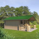 Houten tuinhuis met groen damwandplaat T18DR dak, 0,50 mm, PURMAT® coating, in het groen