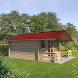 Tuinhuis met dak van damwandplaat T18DR kersrood, 0,75 mm staal, 25 µm polyestercoating