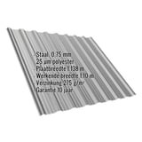 Damwandplaat T18DR, grijs aluminiumkleurig, met ingebedde technische gegevens zoals materiaal en dikte