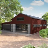 Damwandplaat T18DR aluminium roodbruin als gevelbekleding van een garage