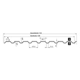 Technische tekening damwandplaat T18DR met totale breedte 1143 mm en werkende breedte 1100 mm