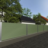 Damwandplaat T18DR wand Resedagroen als schuttingbekleding in de tuin