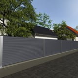 Damwandplaat T18DR Grafietgrijs als schuttingbekleding buiten, horizontaal gemonteerd