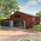 Damwandplaat T18DR wand koperbruin (RAL 8004) als gevel- en dakbekleding van een garage