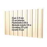 Damwandplaat T18DR wand, 0,75 mm staal, licht ivoorkleurig, met ingebedde technische gegevens