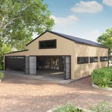 Damwandplaat T18DR wand, licht ivoorkleurig, als gevel van een grote garage