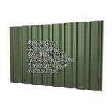 Damwandplaat T18DR wand Chroomoxydegroen, 0,75 mm, met ingebedde technische gegevens
