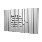 Damwandplaat T18DR Zilver-Metallic, 0,75 mm, met ingebedde specificaties over materiaal en coating