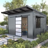 Tuinhuis met dak- en wandbekleding van damwandplaat T20M Venstergrijs