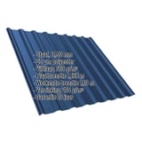 Damwandplaat T20M dak Gentiaanblauw RAL 5010 met ingebedde productgegevens en specificaties