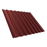 Roodbruine damwandplaat T20M van staal, 0,63 mm dik, met 25 µm polyester coating, hoofdaanzicht
