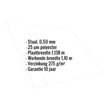 Infographic met de belangrijkste gegevens van de damwandplaat T20M, Zuiverwit (RAL 9010)