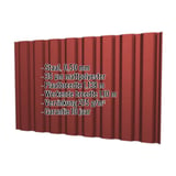 Damwandplaat T20M wand, kersrood, 0,50 mm, met ingebedde productgegevens als infografiek