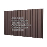 Damwandplaat T20M wand Chocoladebruin RAL 8017 met ingebedde specificaties voor materiaal, dikte en breedte