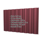 Damwandplaat T20M wand Wijnrood RAL 3005, 0,50 mm staal, met ingebedde specificaties