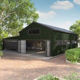 Grote garage met gevel van damwandplaat T20M wand Chroomoxydegroen, 0,50 mm dikte