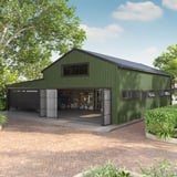 Bedrijfshal met damwandplaat T20M wand Resedagroen 0,50 mm als gevelbekleding
