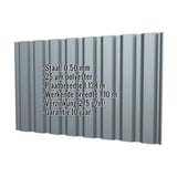 Damwandplaat T20M wand Pelsgrijs, 0,50 mm staal, met ingebedde productgegevens