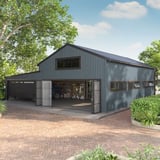 Damwandplaat T20M wand Pelsgrijs, 0,50 mm staal, gemonteerd op een garage