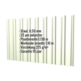Damwandplaat T20M wand Grijswit, 0,50 mm staal, met ingebedde technische gegevens