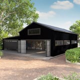 Damwandplaat T20M Gitzwart RAL 9005 als wandbekleding op een grote garage