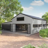 Bedrijfshal met wand- en dakbekleding van damwandplaat T20M lichtgrijs