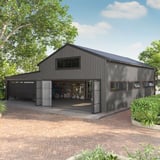 Bedrijfshal met wandbekleding van damwandplaat T20M in RAL9007, toepassingsvoorbeeld