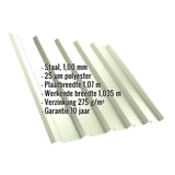 Damwandplaat T35/207MD Grijswit, 1,00 mm staal, met ingebedde specificaties
