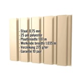 Damwandplaat T35/207M wand, licht ivoorkleurig, met ingebedde specificaties voor materiaal, dikte en coating