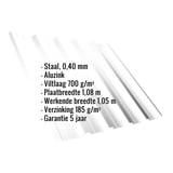 Damwandplaat T35DR Aluzink met ingebedde specificaties voor materiaal, dikte en coating