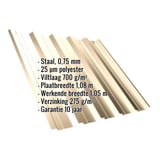 Damwandplaat T35DR Licht Ivoor (RAL 1015) met weergegeven specificaties zoals materiaal, dikte en coating