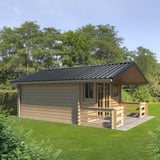 Damwandplaat T35DR antracietgrijs op het dak van een tuinhuis