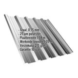 Damwandplaat T35DR, 0,75 mm, RAL9007, met ingebedde technische gegevens